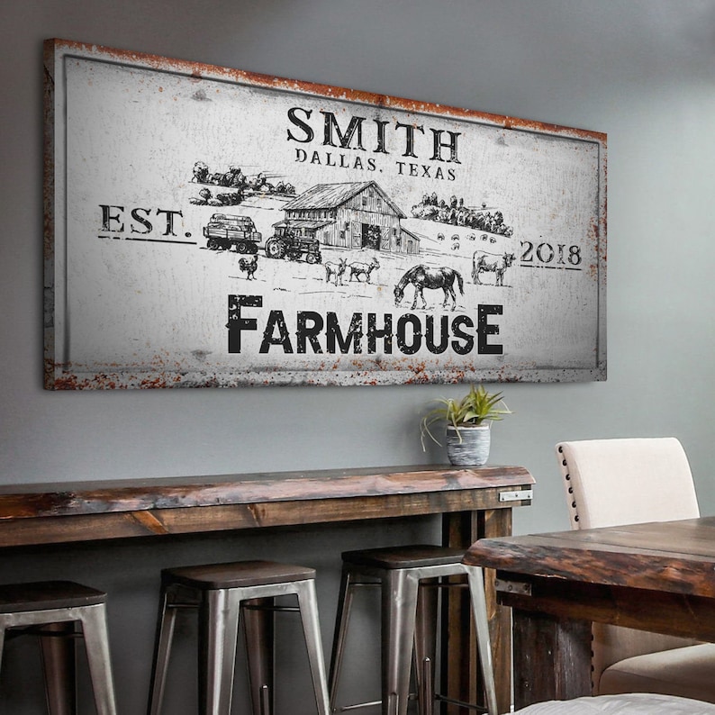 Farmhouse Sign Rustic Farm Wall Art Decor Family Last Name Farm Sign Homestead Sign Canvas Print Farmhouse Wall Decor Barn Sign 