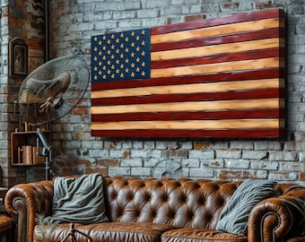 Old Glory American Flag Wall Art | Rustic American Flag Wall Art | USA Flag Canvas | Patriotic Decor | Veterans Gift Home Office Sign