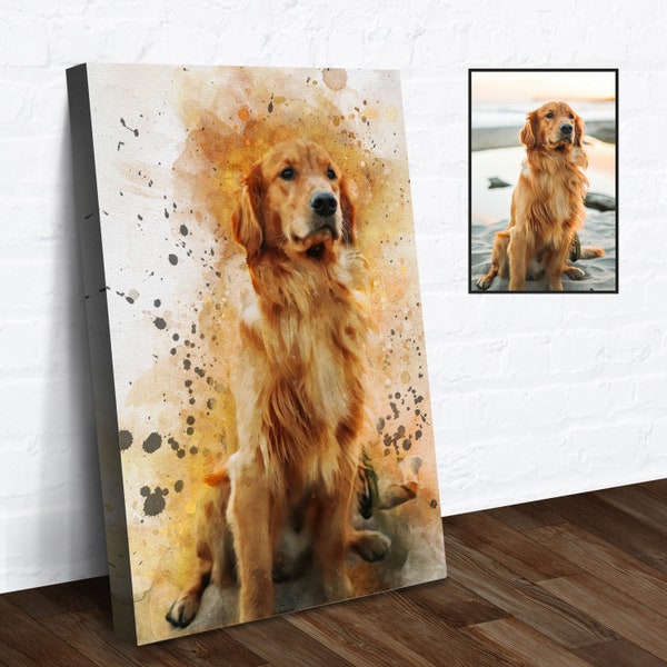 Pet Portrait From Photo | Custom Dog Portrait | Watercolor Pet Painting Canvas Wall Art | Watercolor Dog Art | Gift For Dog Lover Canvas