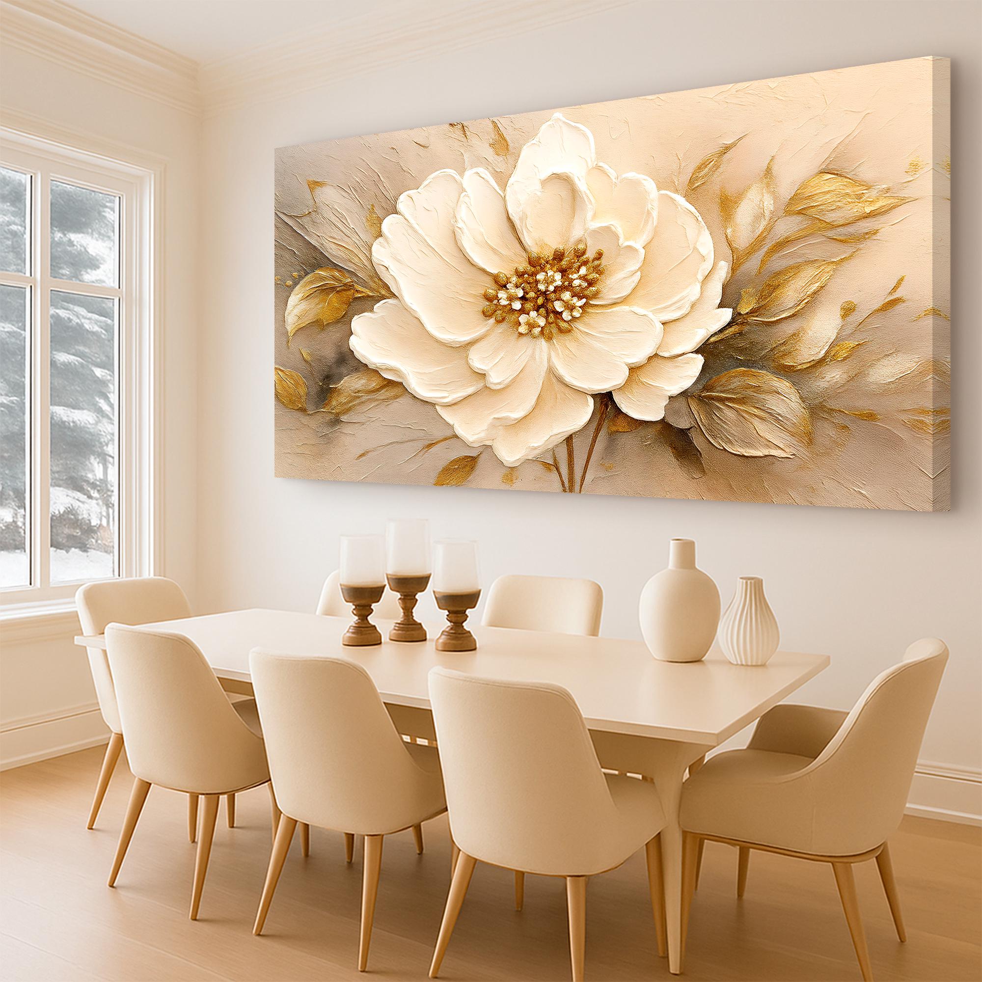 Minimalist Wall Art | Elegant Floral Wall Art | Beige and Gold Flower ...