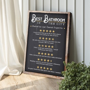 Funny Bathroom Sign | Best Review Bathroom In The City Sign | Bathroom Wall Decor | Farmhouse Wall Art Toilet Sign | Bathroom Humor Sign