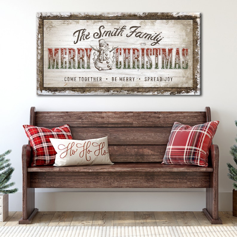 Personalized Christmas Sign | Christmas Decor Family Name | Christmas Snowman Print | Family Name Sign Winter Wall Art | Holiday Decor image 2