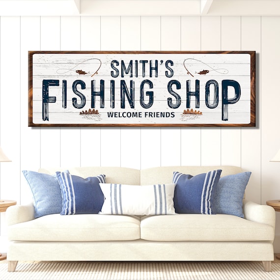 Fishing Sign Fishing Shop Sign Family Name Wall Decor Rustic Canvas Gift  for Fisherman Fishing Wall Art Welcome Sign -  Canada