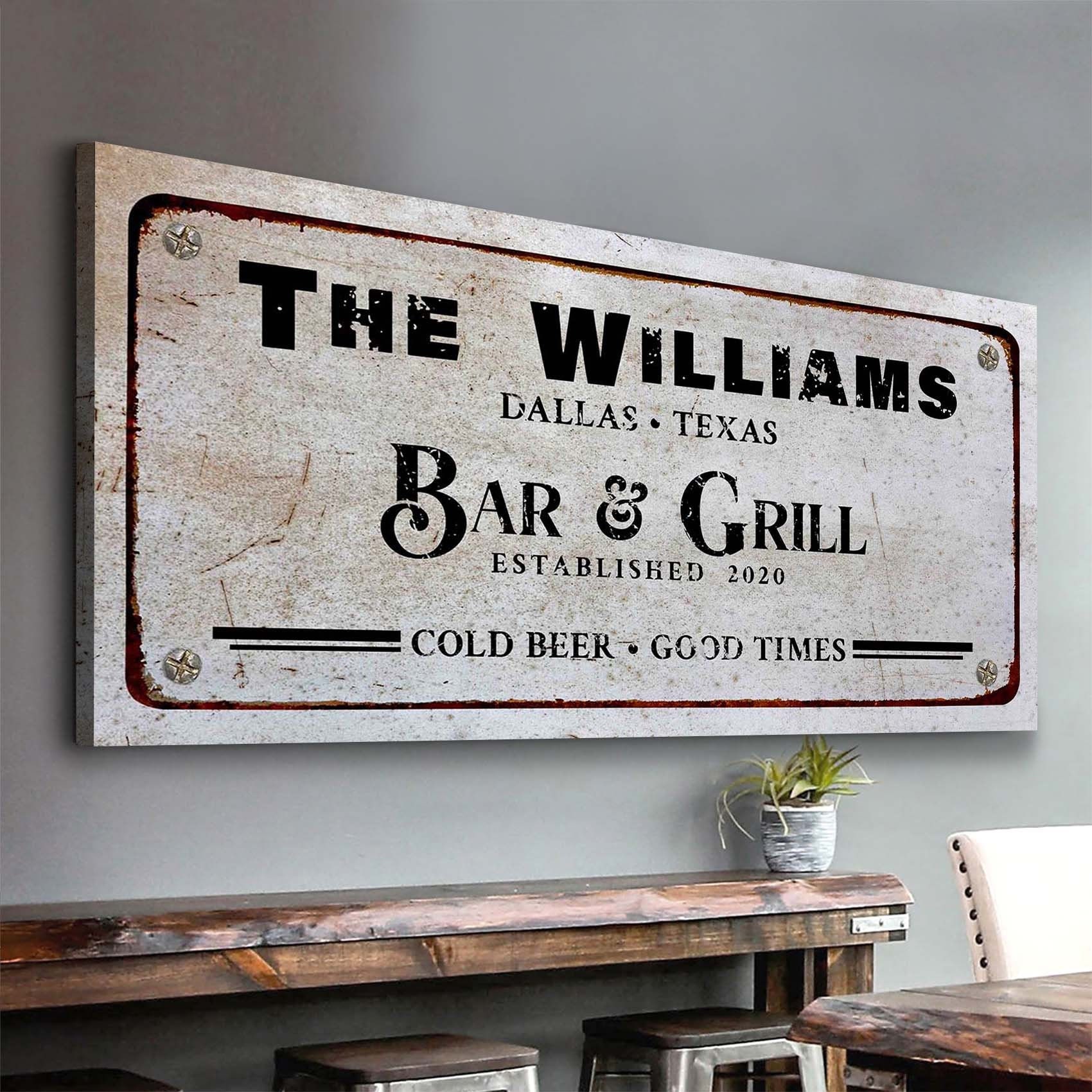 Bar And Grill Sign Personalized Gift Backyard Sign Cold Beer Etsy