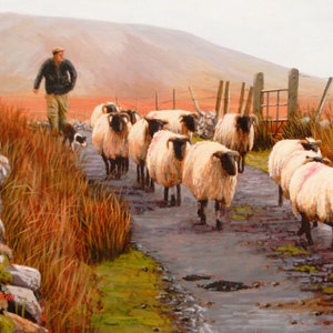 Shepherd Blackface Sheep Canvas Wall Art Print by Irish artist Keith Glasgow