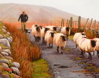 Shepherd Blackface Sheep Canvas Wall Art Print by Irish artist Keith Glasgow