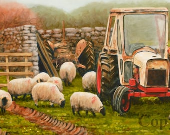 Sheep Tractor Canvas Wall Art Print by Irish artist Keith Glasgow