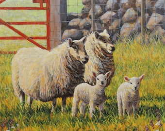 Sheep Lambs Ireland Canvas Wall Art Print by Irish artist Keith Glasgow