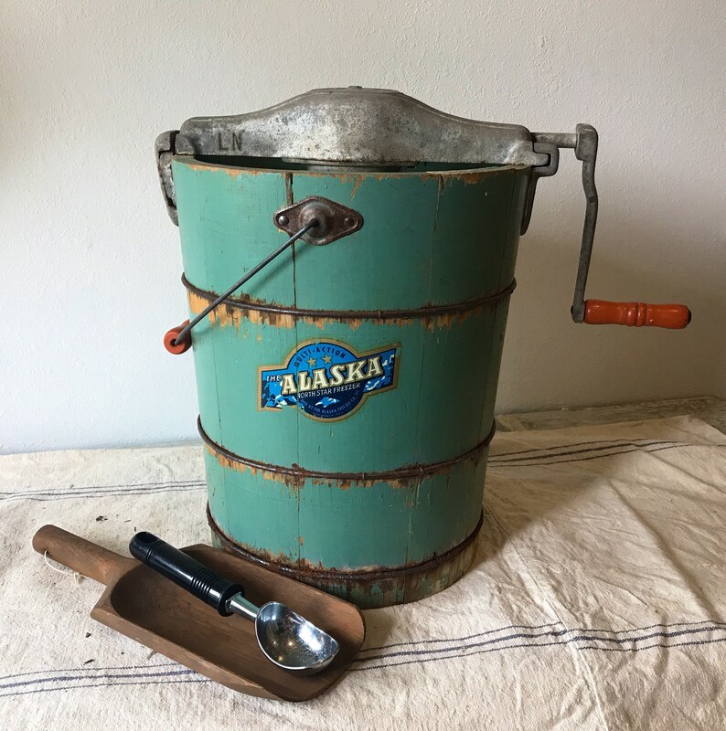 Antique Alaska Ice Cream Maker Bucket/Vintage Green Paint Etsy