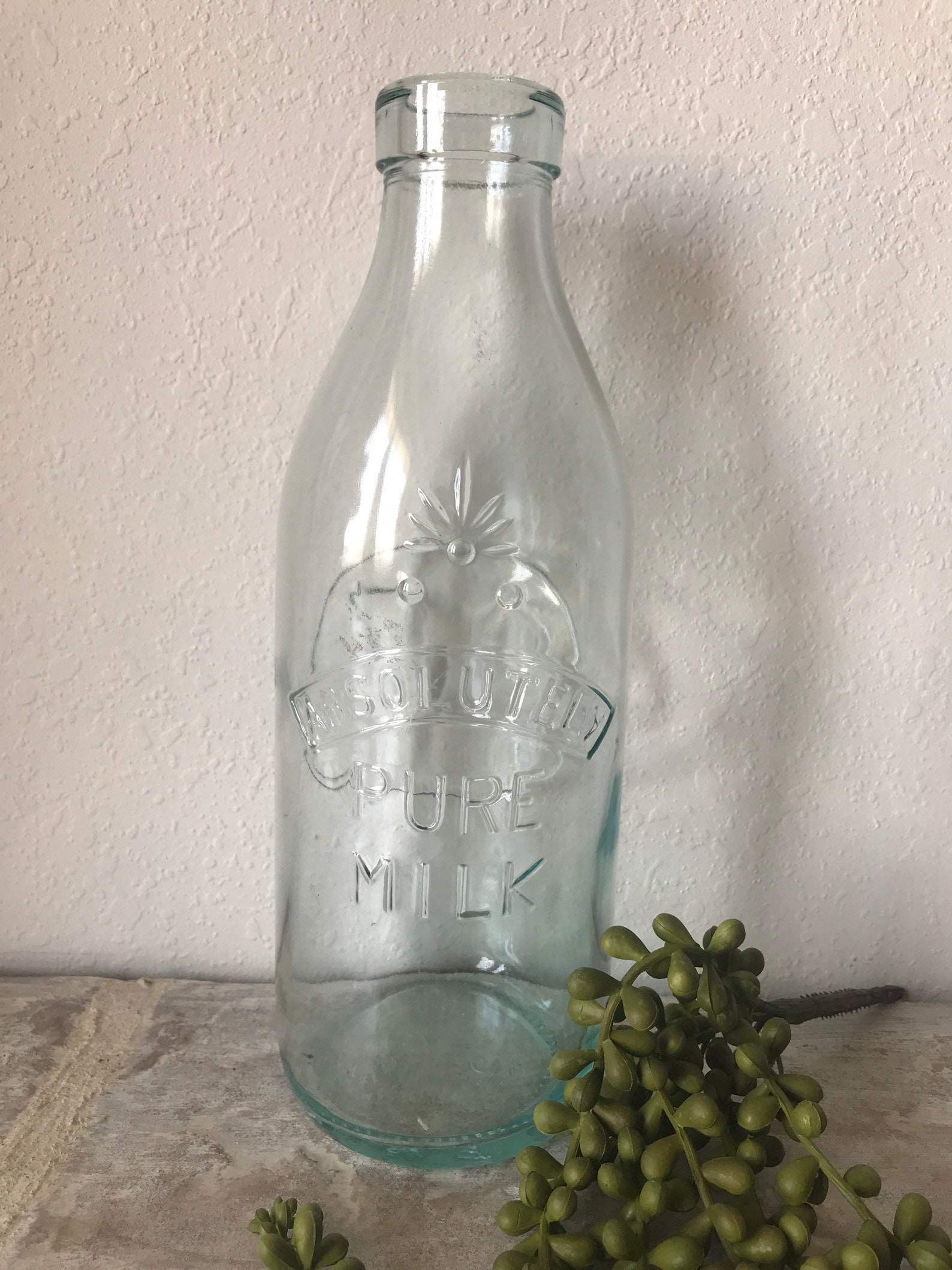 Vintage milk glass bottle with cow advertising clear stamped Etsy