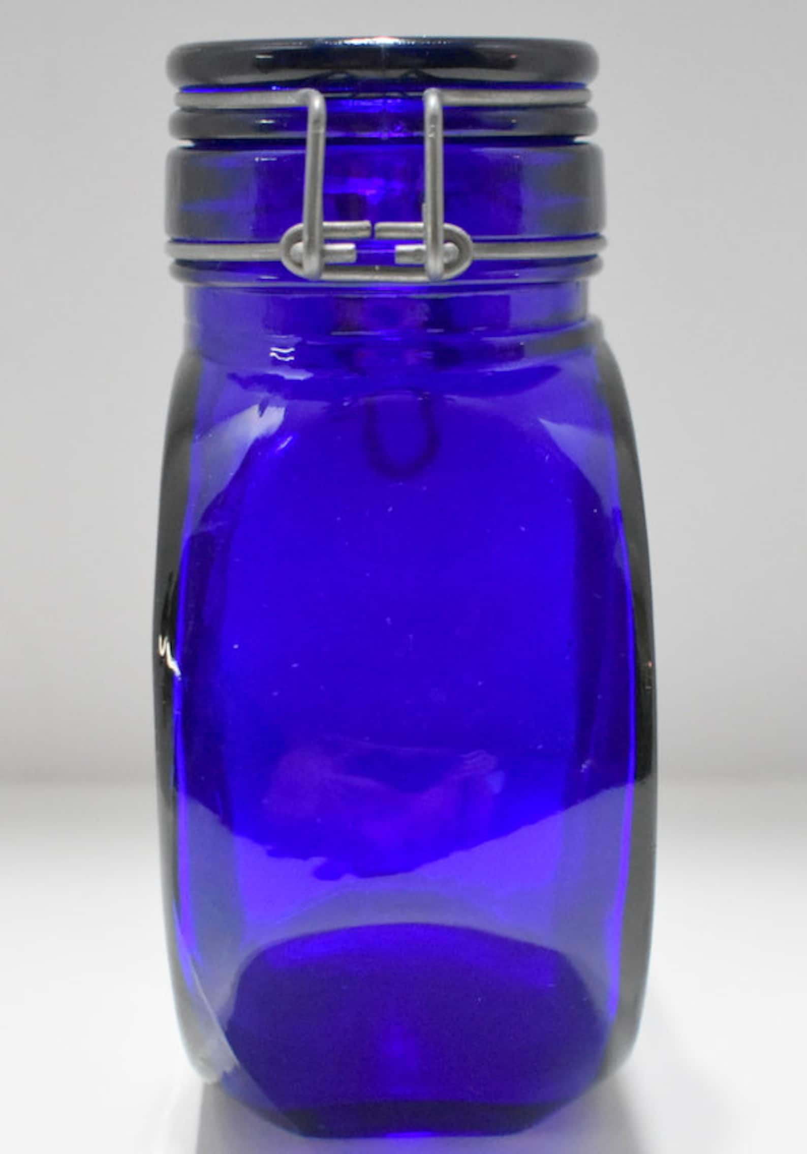 Glass Canister Cobalt Blue 16oz Wheat Motif Made In Italy Etsy