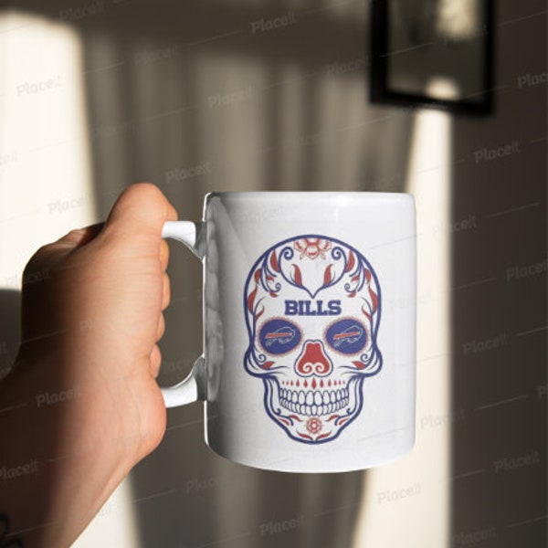 Buffalo Bills Sugar Skull Coffee Mug | NO vinyl or epoxy