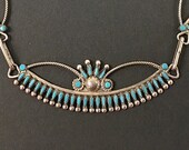 Zuni R.Q. Panteah Native American Sterling Turquoise Needlepoint Necklace