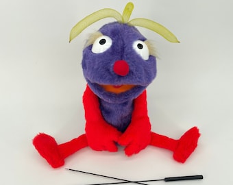 Smart Larry with red accent - hand puppet, monster puppet
