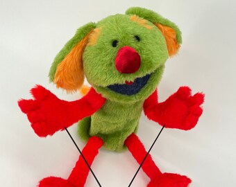 Green Doggy with red accent - hand puppet