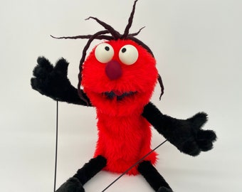 Red Monster with black accent - hand puppet, muppet style with dreads