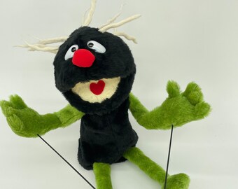 Black Shadow with green accent - hand puppet,  muppet style