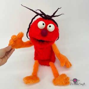 Red Monster with orange accent - hand puppet, muppet style with dreads