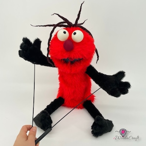 Red Monster with black accent - hand puppet, muppet style with dreads
