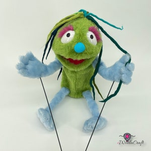 Green Melancholy with blue accent - hand puppet, muppet style