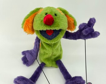 Green Doggy with purple accent - hand puppet