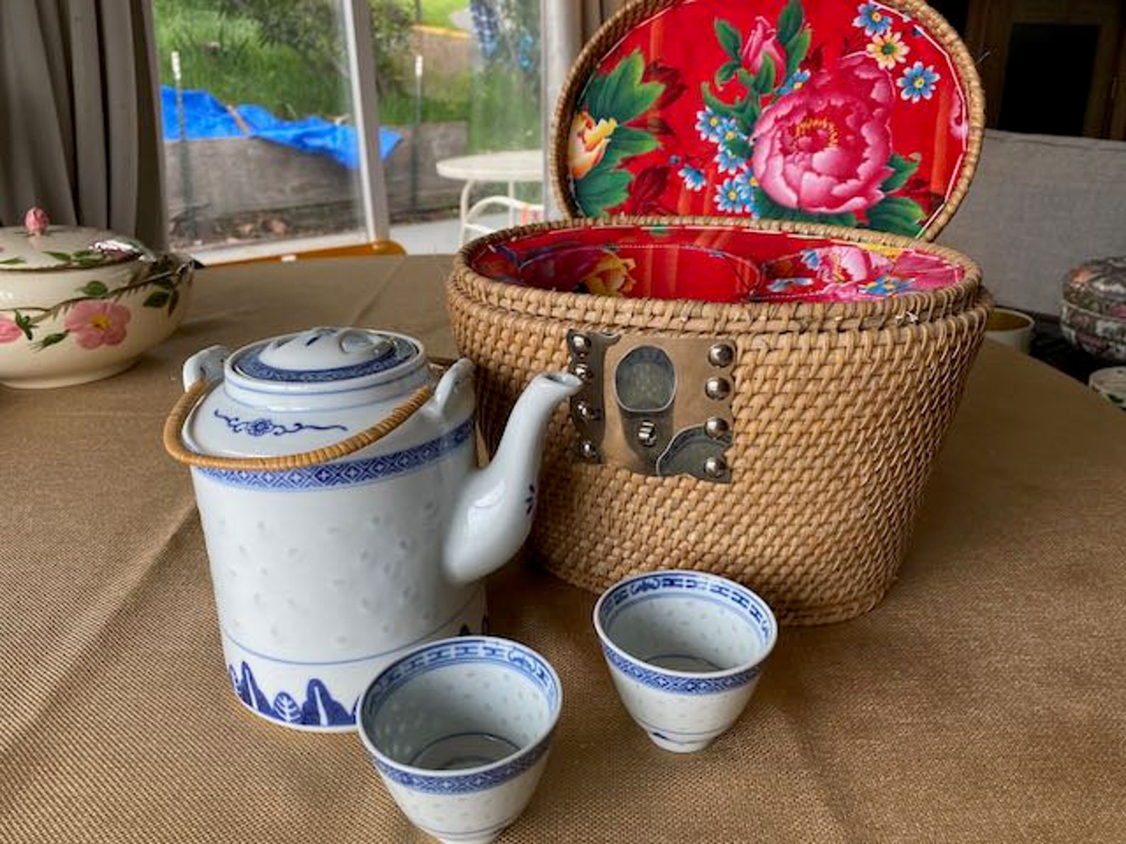 Vintage Chinese Tea Set Wicker Basket Hand Tea Pot Etsy