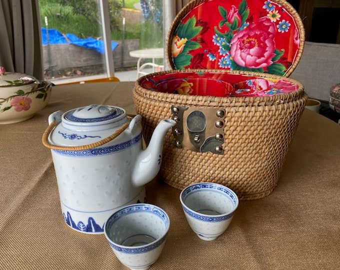Vintage Chinese Tea Set Wicker Basket Hand Tea Pot Etsy
