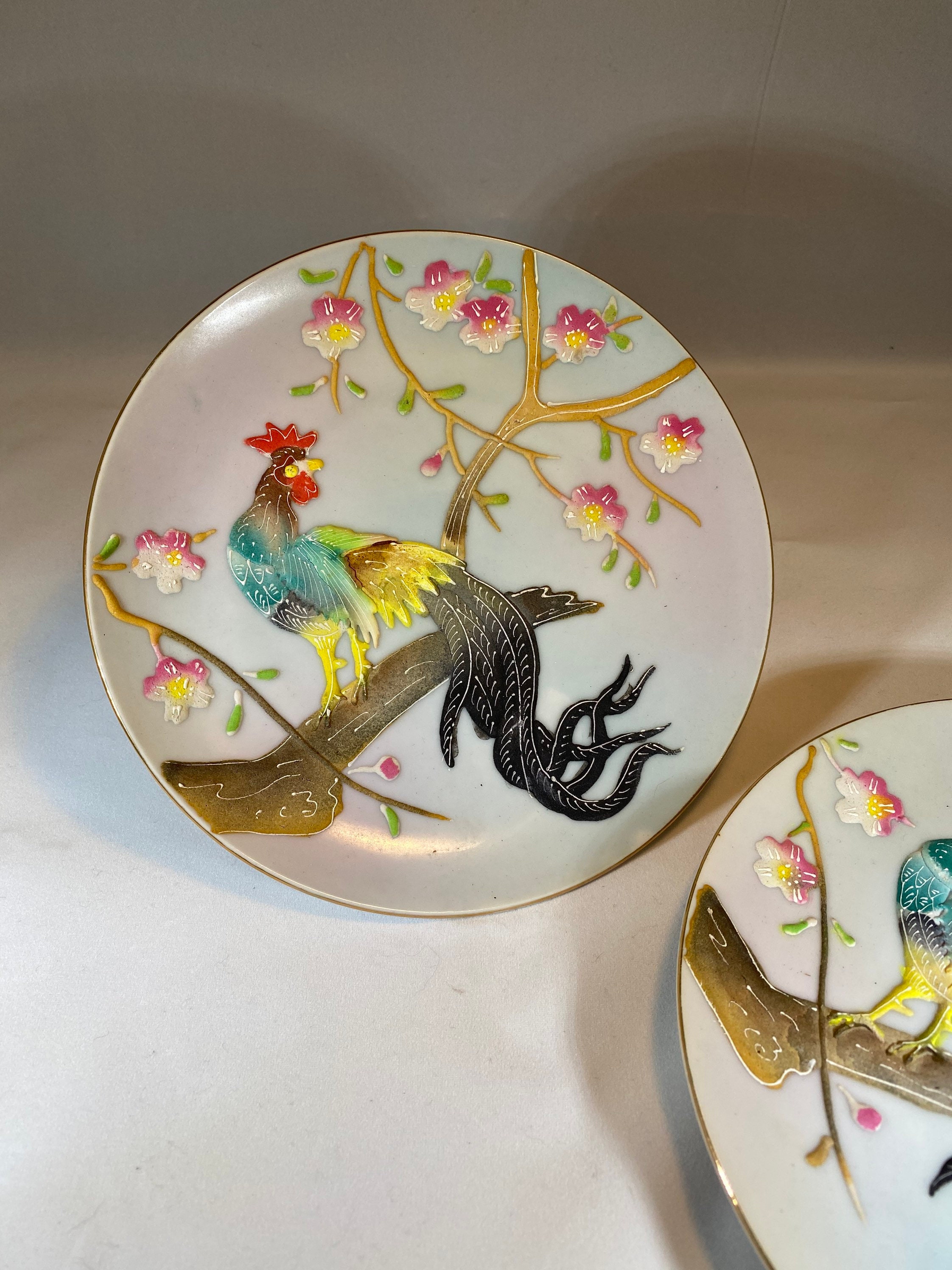 骨董　時代ガラス　希少カラー　寒色カラー　盃　豆皿５種　ウラン バラ売り不可 伊万里 色絵 うさぎ 四君子 稜花形膾皿 輪花型 4客セット - 生活