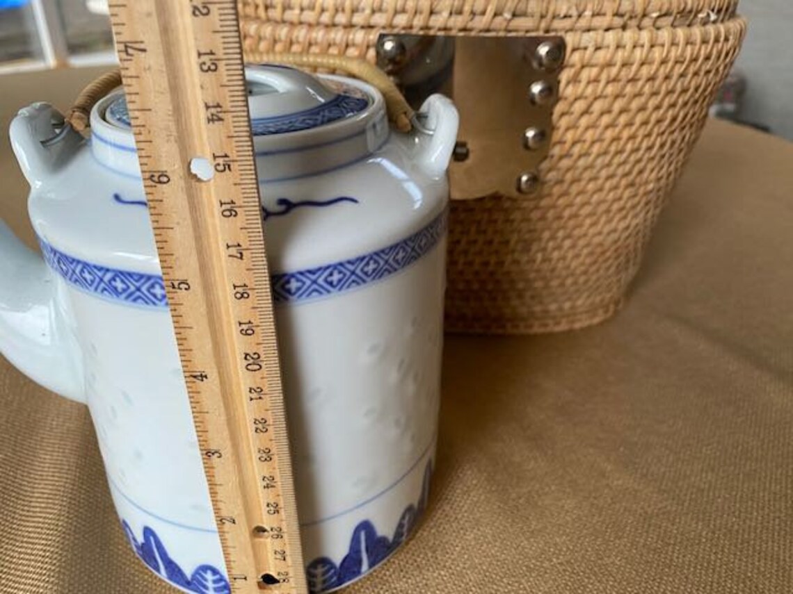 Vintage Chinese Tea Set Wicker Basket Hand Tea Pot Etsy