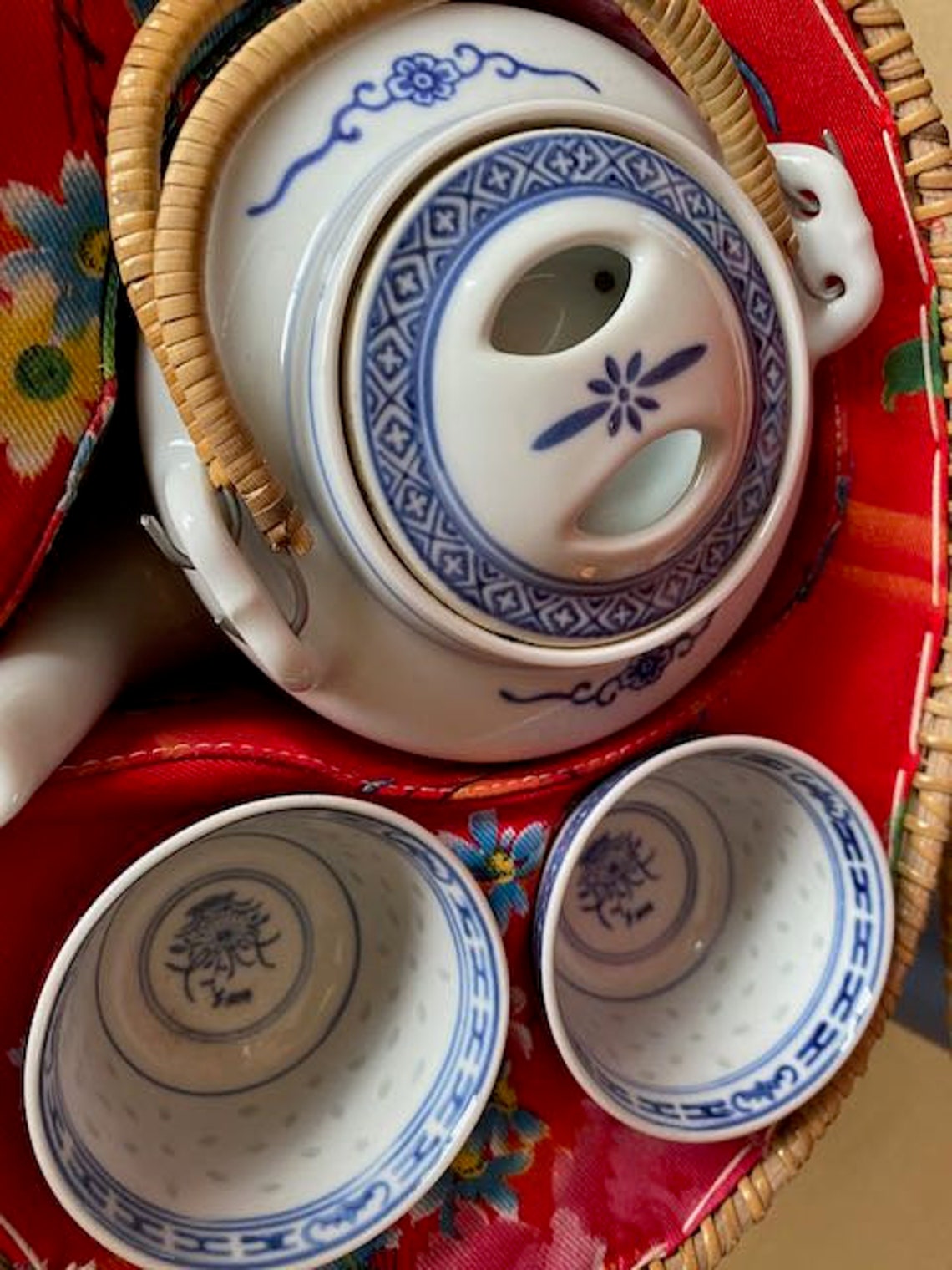 Vintage Chinese Tea Set Wicker Basket Hand Tea Pot Etsy