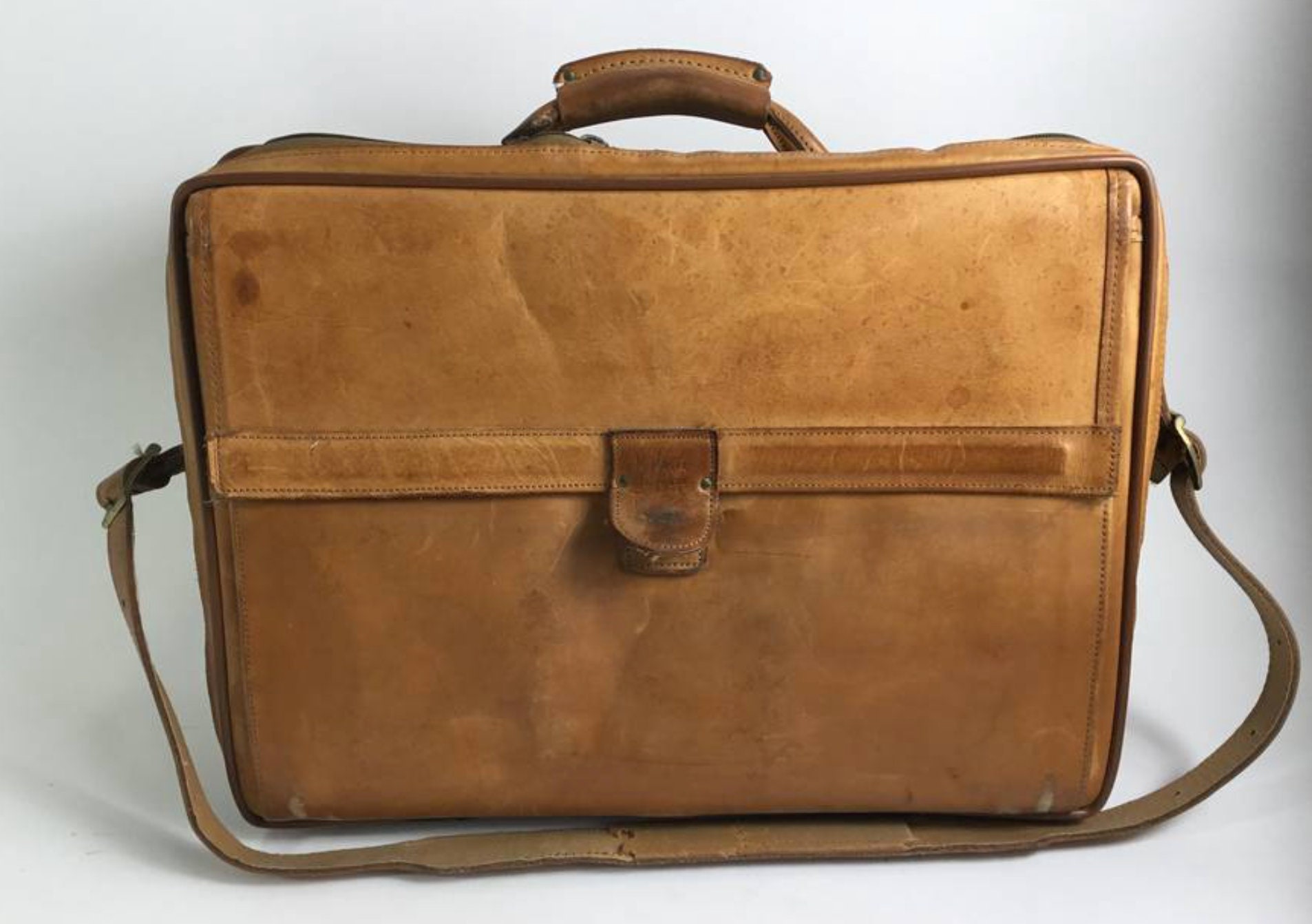 Vintage Hartmann Tan Leather Carry on Overnight Suitcase