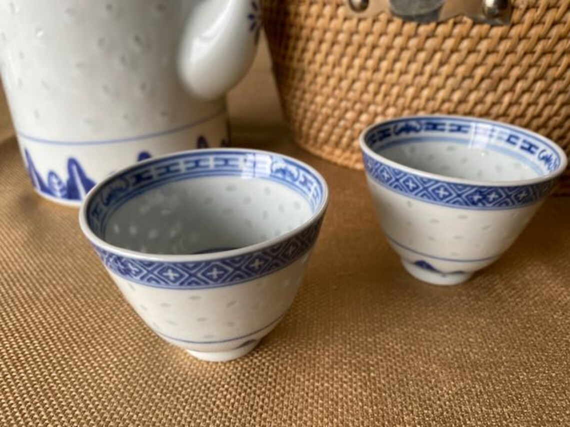 Vintage Chinese Tea Set Wicker Basket Hand Tea Pot Etsy