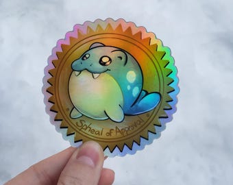 Holographic Spheal Sticker, Spheal of Approval Vinyl Decal, 3 Inch