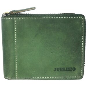 Jubleeo Cuero Verde Rfid Cremallera Redonda Cartera para Hombre