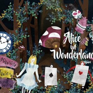 Alice in Wonderland Clipart Alice Clip Art Watercolor Mad Hatter Tea Party Eat Me Drink Me White Rabbit Key Illustration PNG file