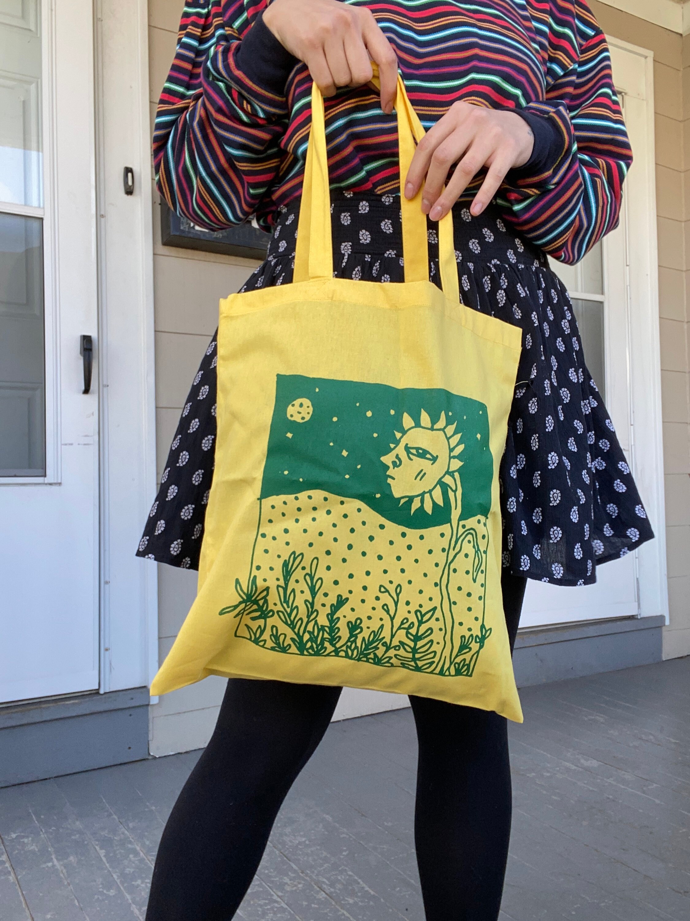 Screen printed floral design canvas tote market bag Etsy