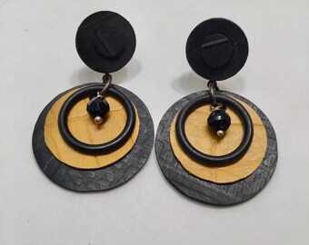 Dangle Earring Black & Yellow Circle