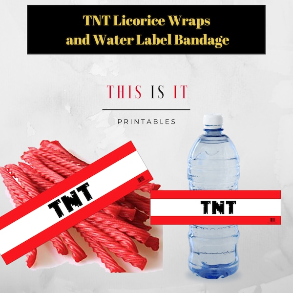 Tnt licorice wraps -water bottle label-licorice candy template - gamer/video bday party decor - PDF INSTANT DOWNLOAD