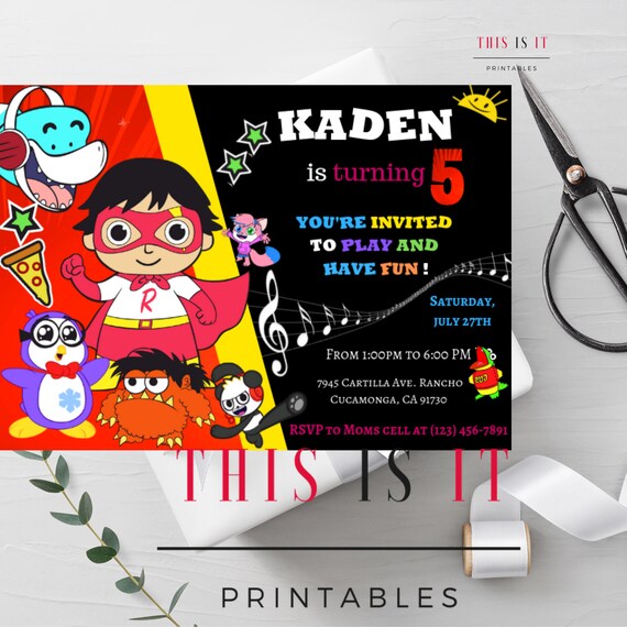 Ryan Party Invites Ryan world party supplies Ryan Etsy