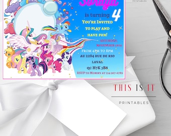 Rainbow pony Invites, Pony party supplies, Pony Invitation, pony unicorn birthday , rainbow invite Unicorn Printable PDF FILE Invitation