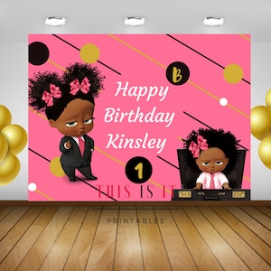 Lady girl boss, Boss lady Birthday Party backdrop African american baby BOSS, digital PDF File ONLY , banner 48"X36"