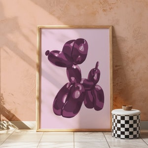 Pink Balloon Dog Wall Print, Digital Print, Digital Print Download, Bright Art, Preppy Art