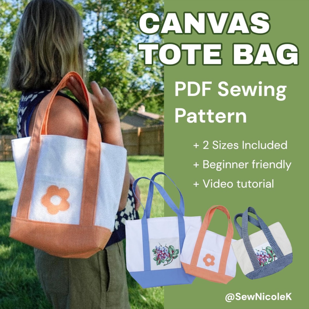 Canvas Tote Bag PDF Sewing Pattern & Instructions | Instant Download ...