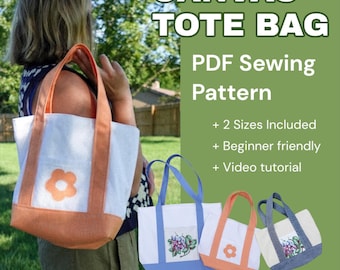 Canvas Tote Bag PDF Sewing Pattern & Instructions | Instant Download | Video Tutorial | Beginner Friendly | Sew Nicole K