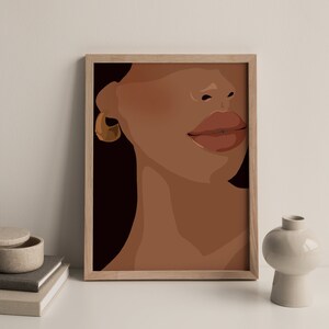 Printable Minimalist Abstract Women Artwork, Neutral Brown Tone Wall Art, Modern Pop Art Fashion Poster.
