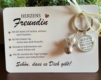 HERZENS Freundin Geschenkset Geburtstag Karte Schlüsselanhänger Schutzengel Perlenengel Anker Herz