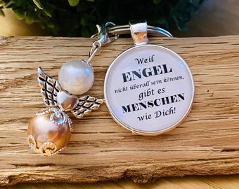 Geschenk Freundin Mama Oma Perlenengel Weil Engel nicht überall sein können Cabochon Spruch Schlüsselanhänger