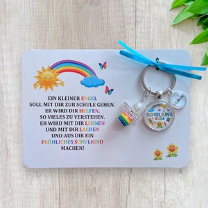 SCHULKIND 2024 Schlüsselanhänger personalisiert Perlenengel Karte als Geschenk verpackt Einschulung Schultüte Zuckertüte Erster Schultag Bild 2