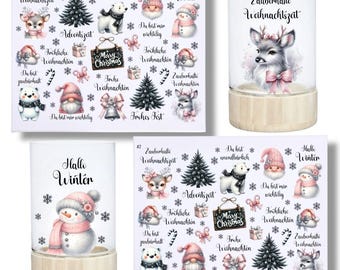 Rub-On Stickers, #2 Christmas, DIN A4, Merry Christmas, Elves, Deer, Stags, Borderless Rub-On Stickers, Rub-On Stickers