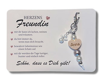 Herzens Freundin Geschenk … Karte A6 + Schlüsselanhänger personalisiert + Perlenengel Geschenk Freundin